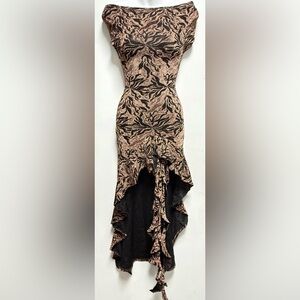 Chic Asymmetrical Black and Tan Dress Size 2